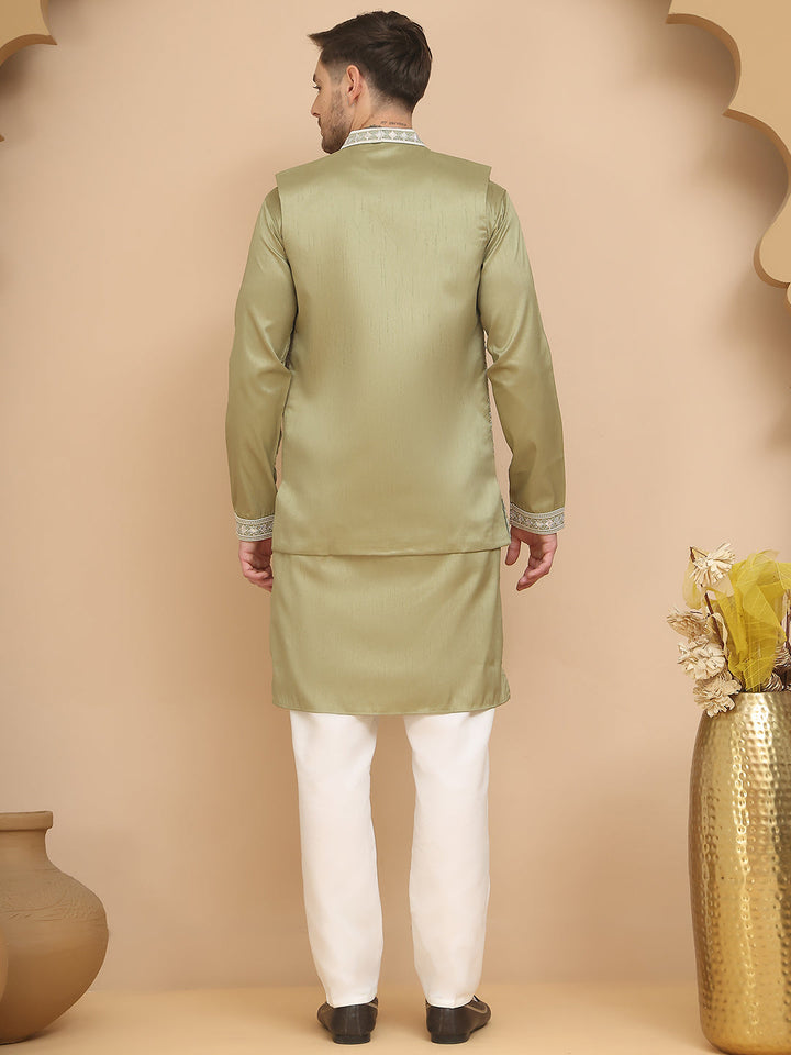 Embroidered Waistcoat And Kurta Pyjama For Men