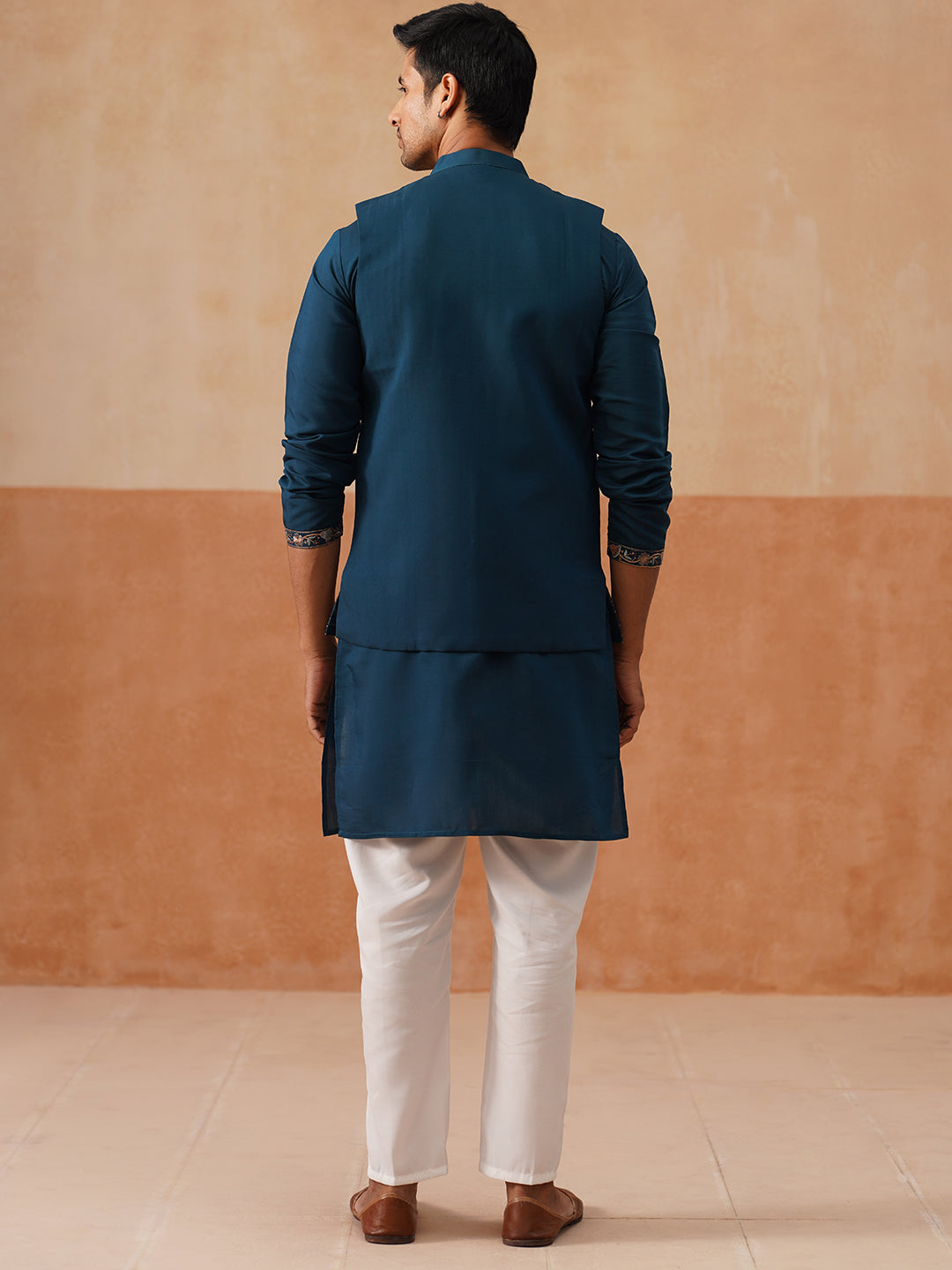 Elegant Leaf Embroidered Waistcoat With Kurta Pyjama