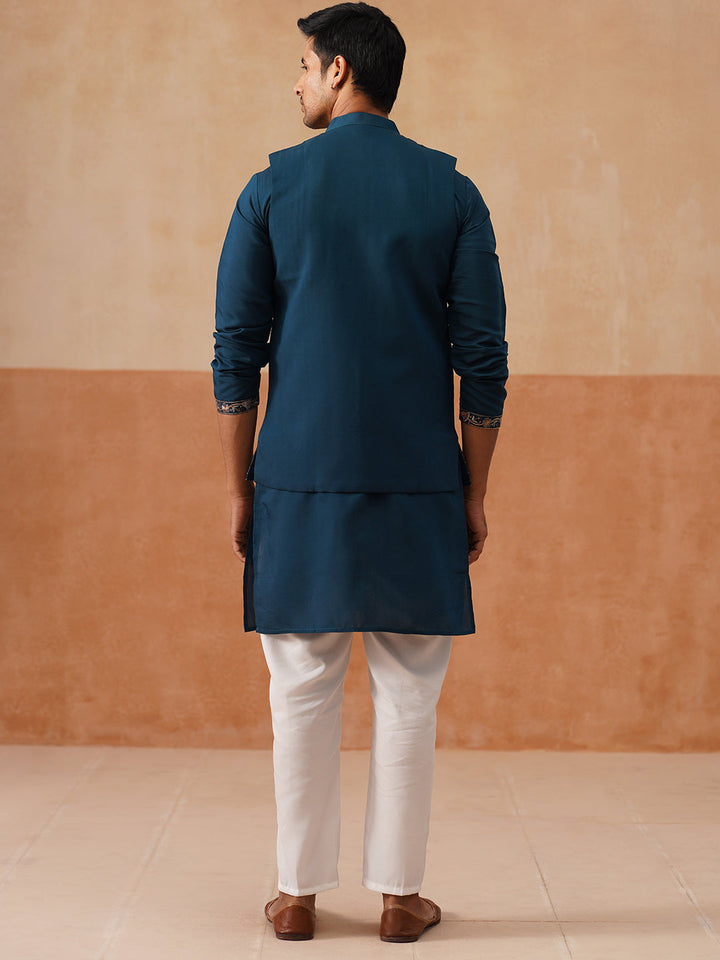 Elegant Leaf Embroidered Waistcoat With Kurta Pyjama