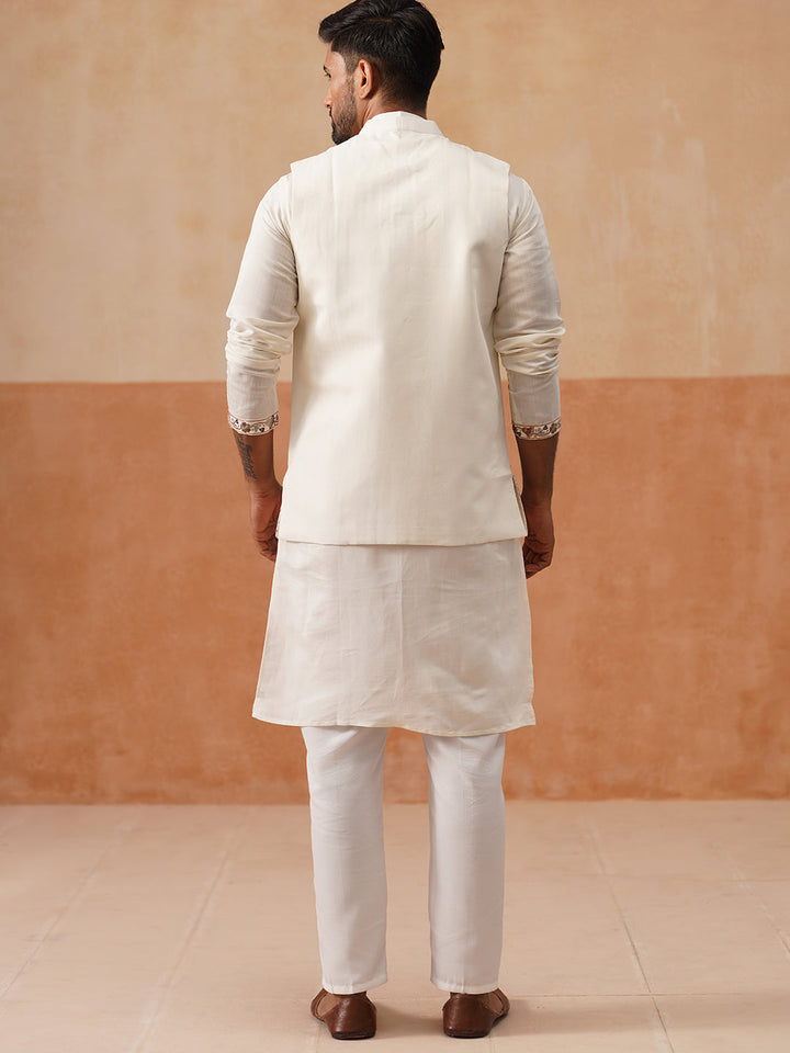 Elegant Leaf Embroidered Waistcoat With Kurta Pyjama