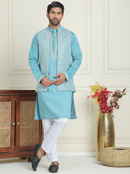 Men'S Embroidered Waistcoat And Kurta Pyjama.