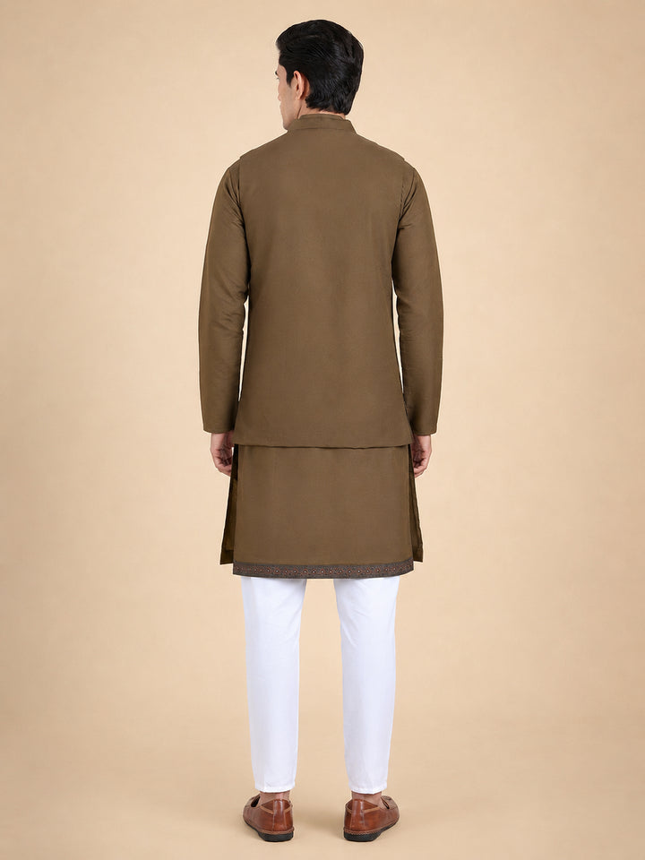 Embroidered Waistcoat &amp; Solid Kurta Pyjama For Men