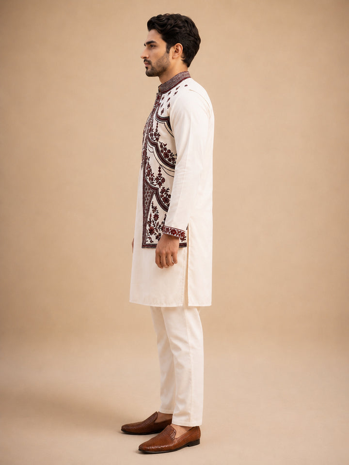 Embroidered Waistcoat And Kurta Pyjama For Men