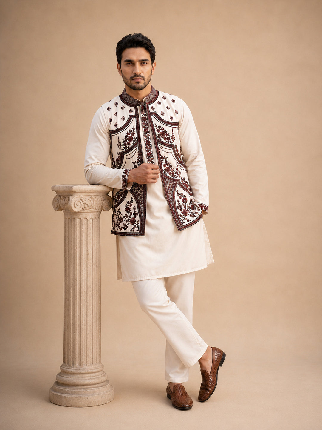 Embroidered Waistcoat And Kurta Pyjama For Men