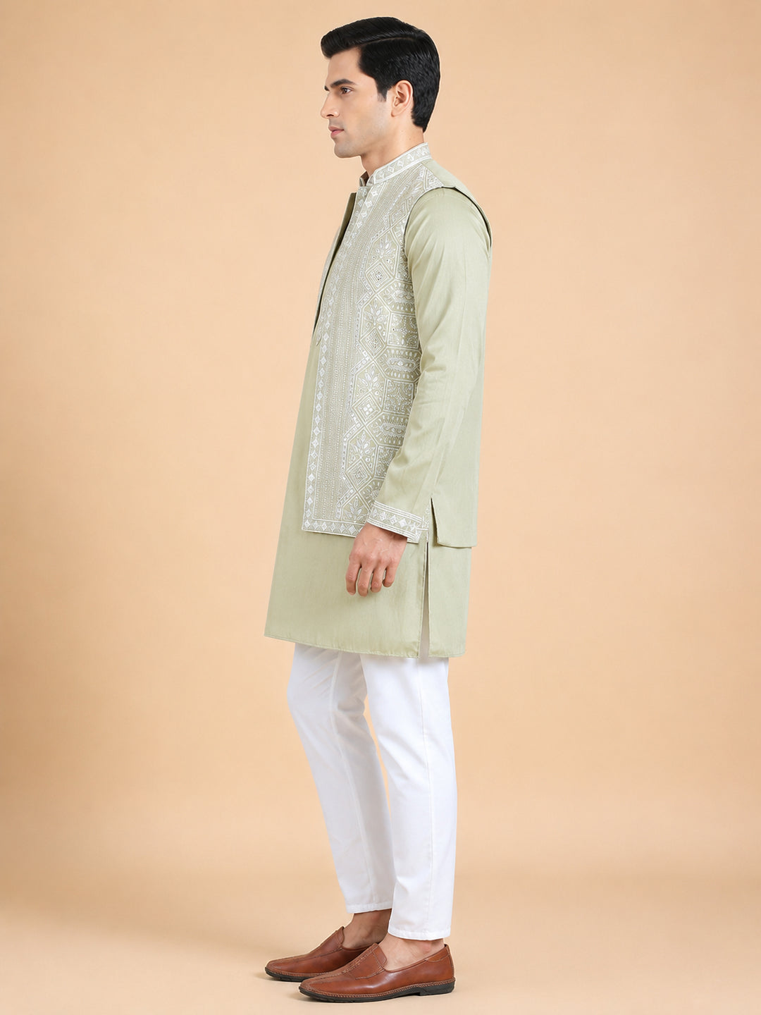 Embroidered Waistcoat And Kurta Pyjama For Men