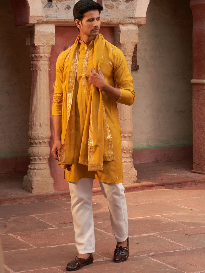 Embroidered &amp; Sequin Kurta Pyjama With Dupatta
