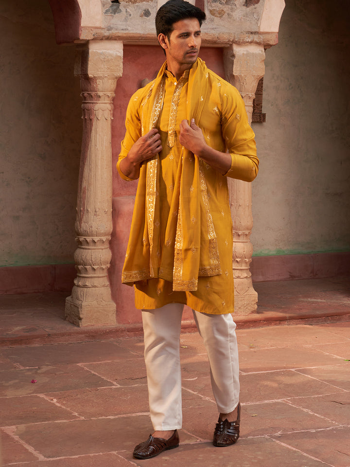Embroidered &amp; Sequin Kurta Pyjama With Dupatta