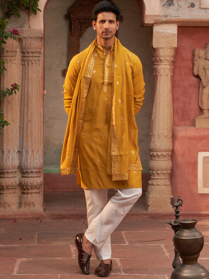 Embroidered &amp; Sequin Kurta Pyjama With Dupatta