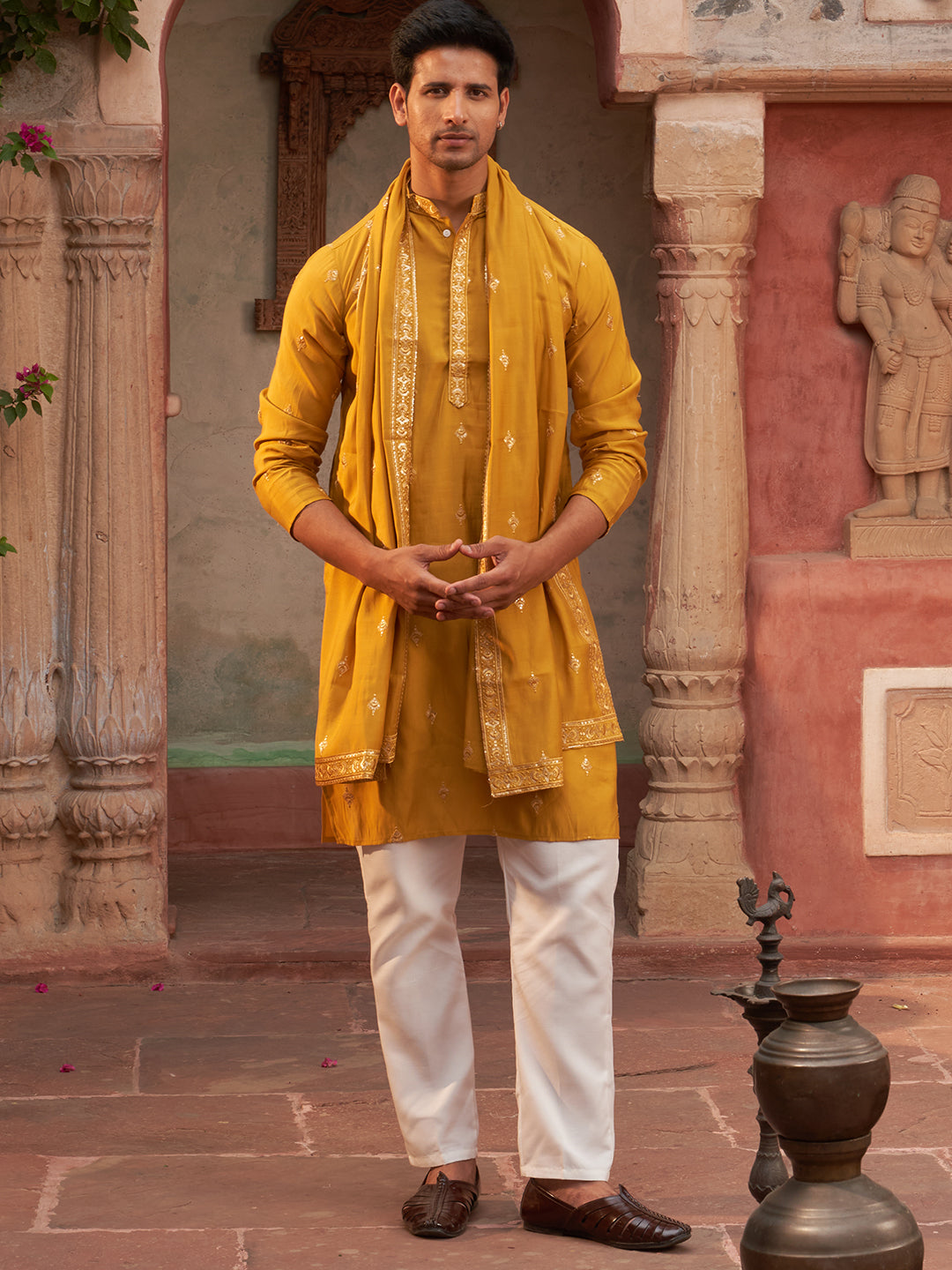 Embroidered &amp; Sequin Kurta Pyjama With Dupatta