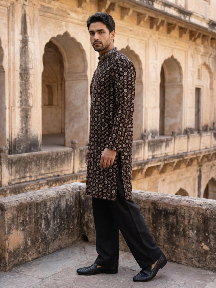 Viscose Rayon Embroidered Sequin Kurta Pyjama