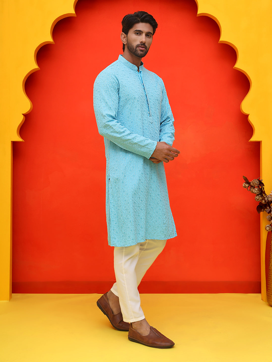 Sequin Embroidered Pure Cotton Kurta With Pyjamas