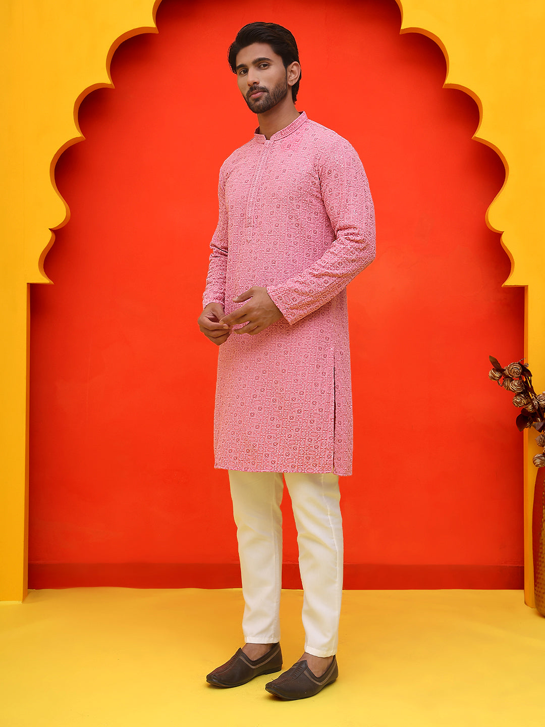 Sequin Embroidered Pure Cotton Kurta With Pyjamas