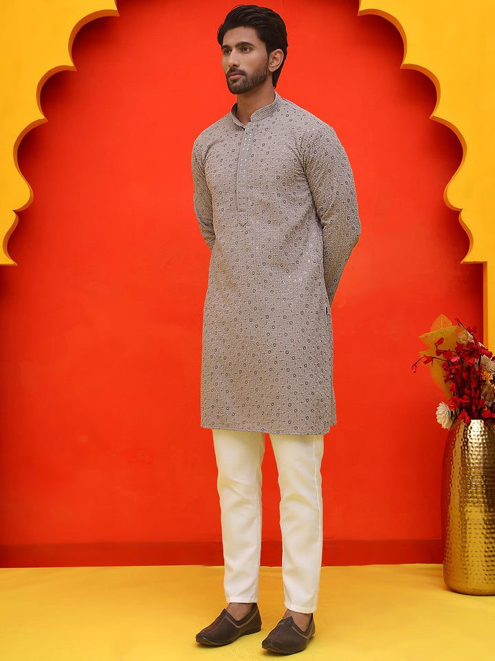 Sequin Embroidered Pure Cotton Kurta With Pyjamas