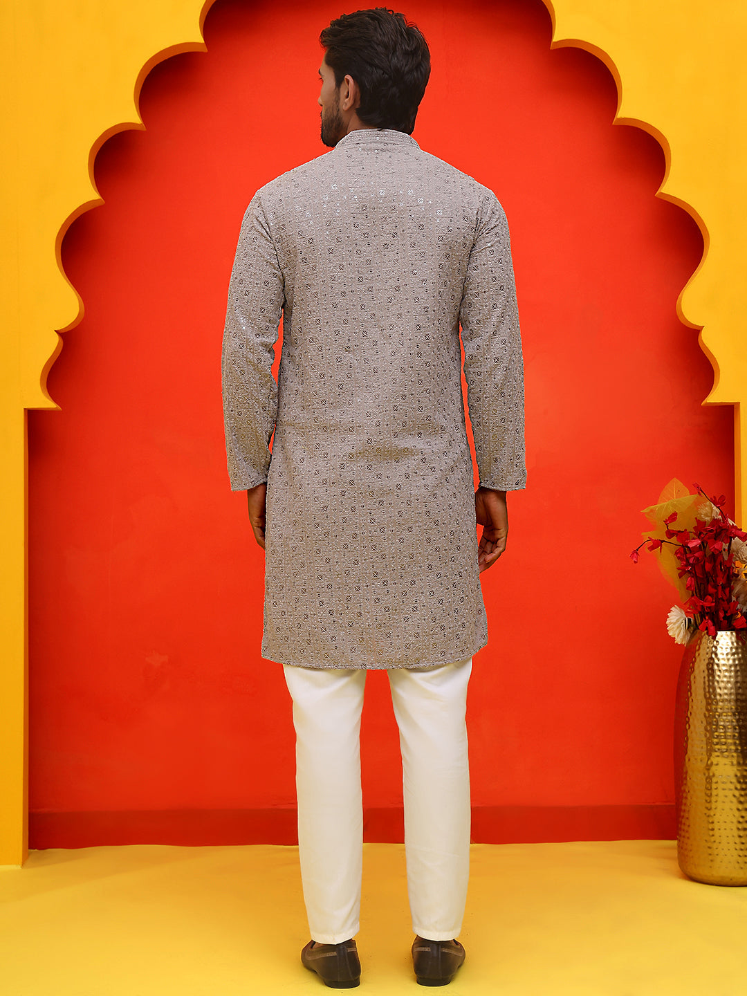 Sequin Embroidered Pure Cotton Kurta With Pyjamas