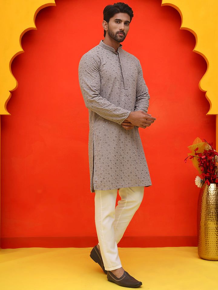 Sequin Embroidered Pure Cotton Kurta With Pyjamas