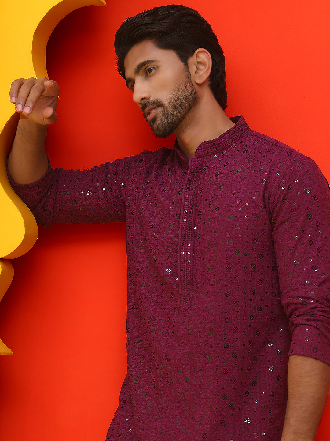 Sequin Embroidered Pure Cotton Kurta With Pyjamas