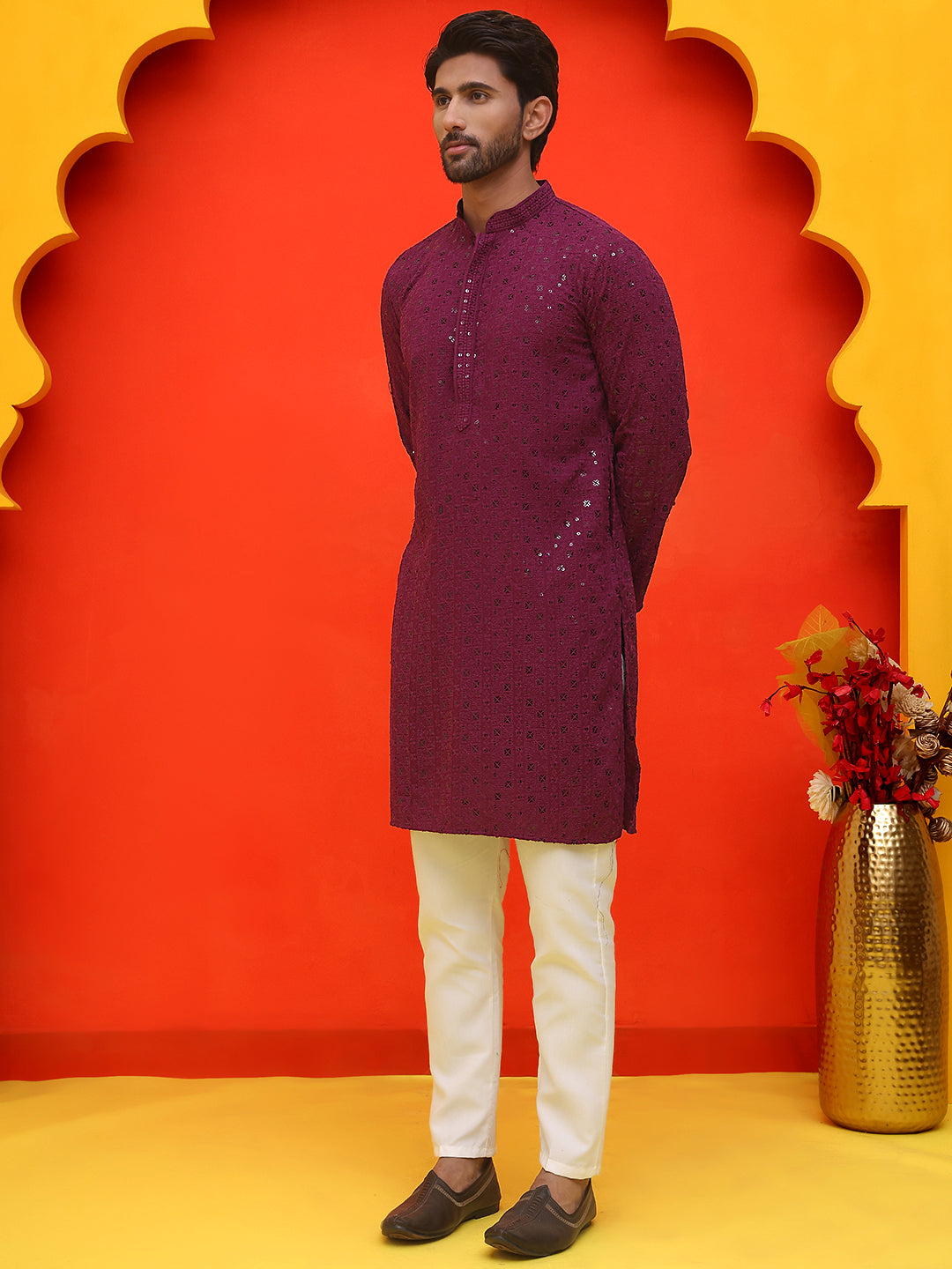 Sequin Embroidered Pure Cotton Kurta With Pyjamas