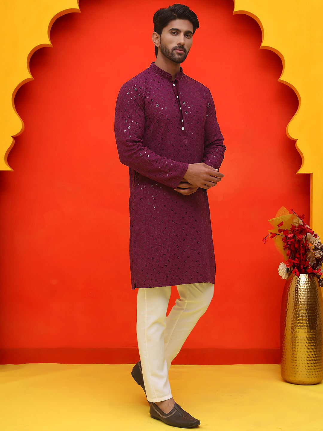 Sequin Embroidered Pure Cotton Kurta With Pyjamas