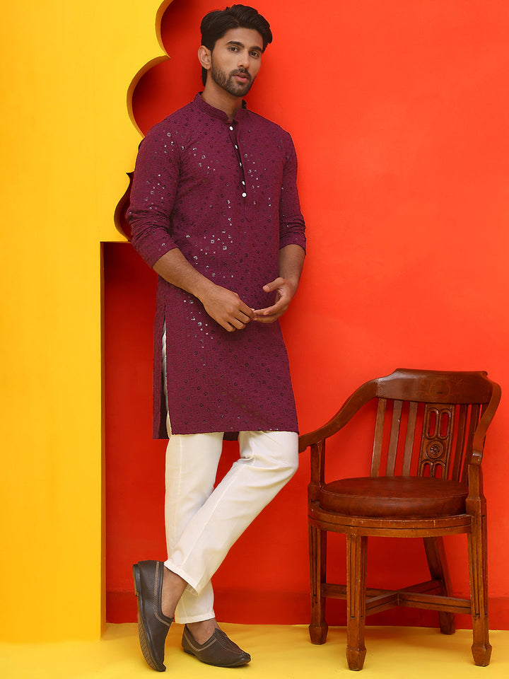 Sequin Embroidered Pure Cotton Kurta With Pyjamas