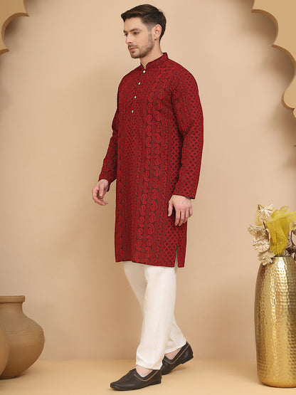 Men'S Embroidered Kurta Pyjama Set
