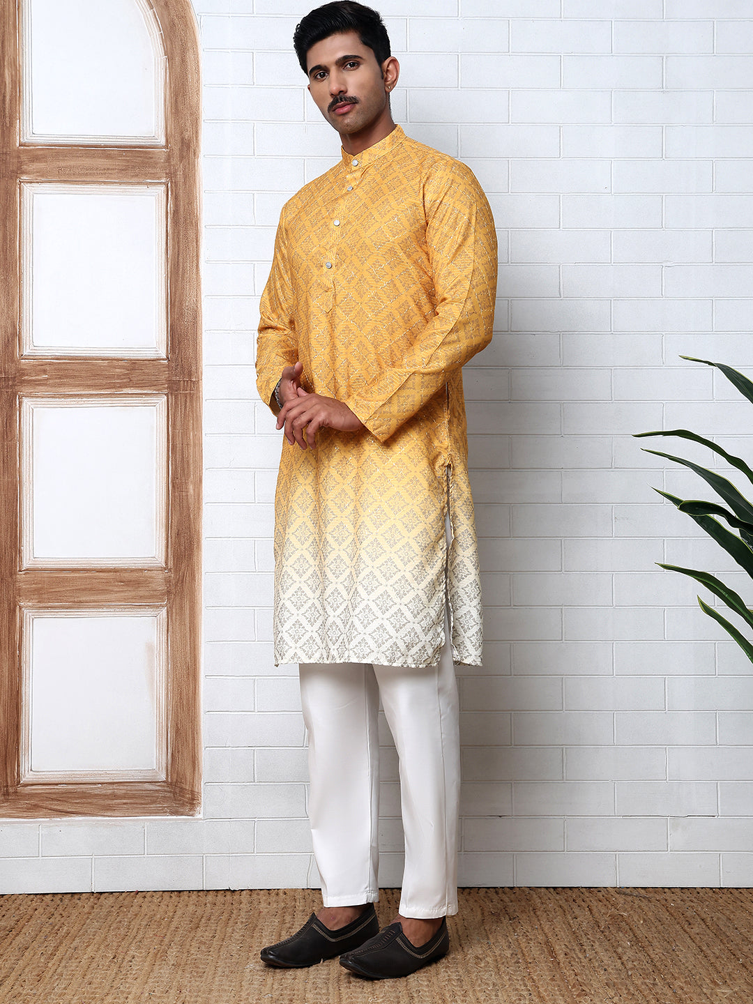 Ombre Printed Kurta Pyjama Set For Men