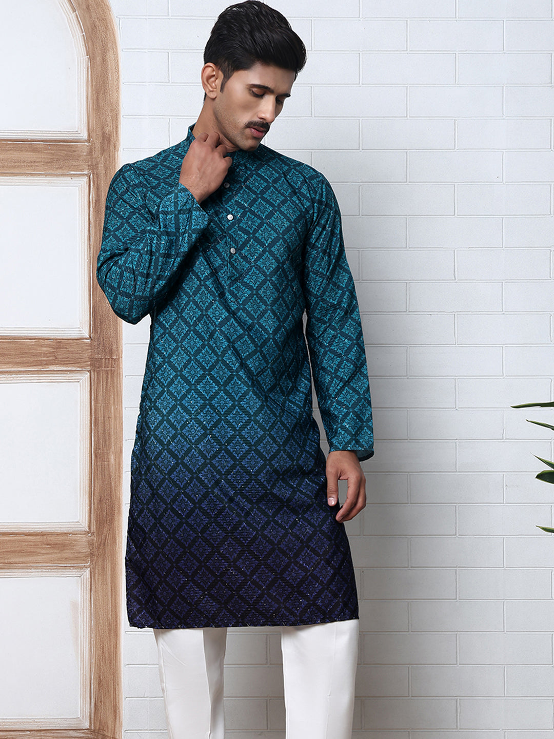 Ombre Printed Kurta Pyjama Set For Men