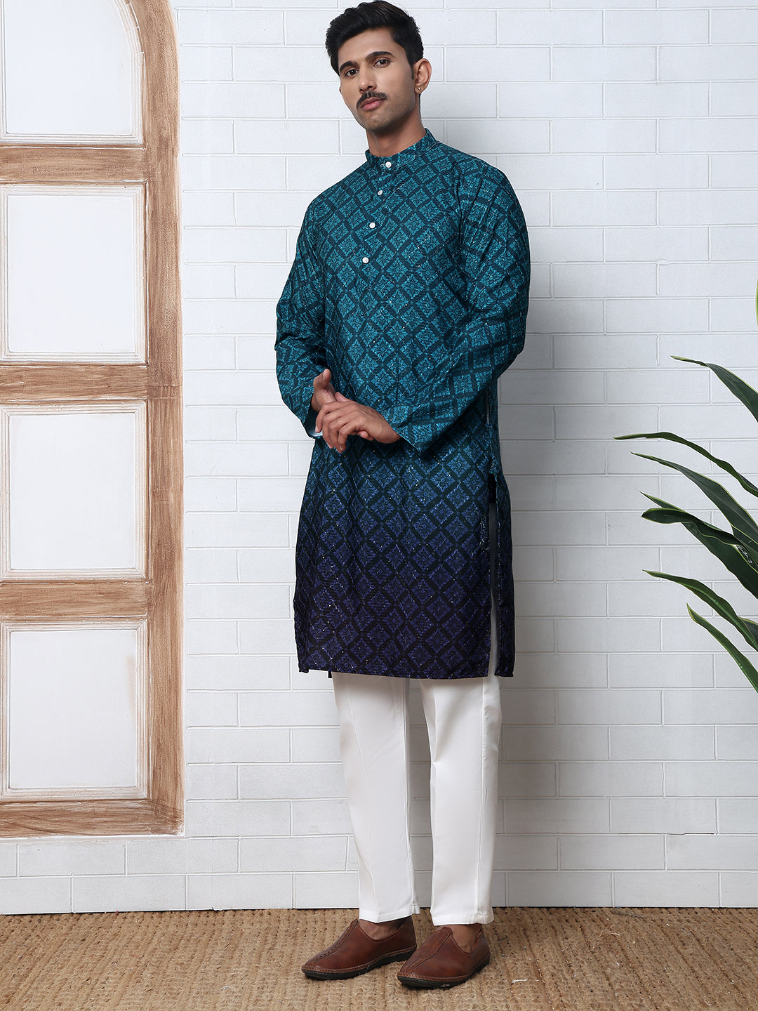 Ombre Printed Kurta Pyjama Set For Men