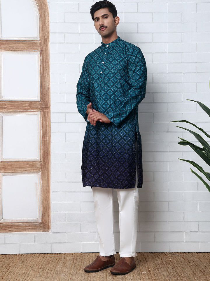 Ombre Printed Kurta Pyjama Set For Men