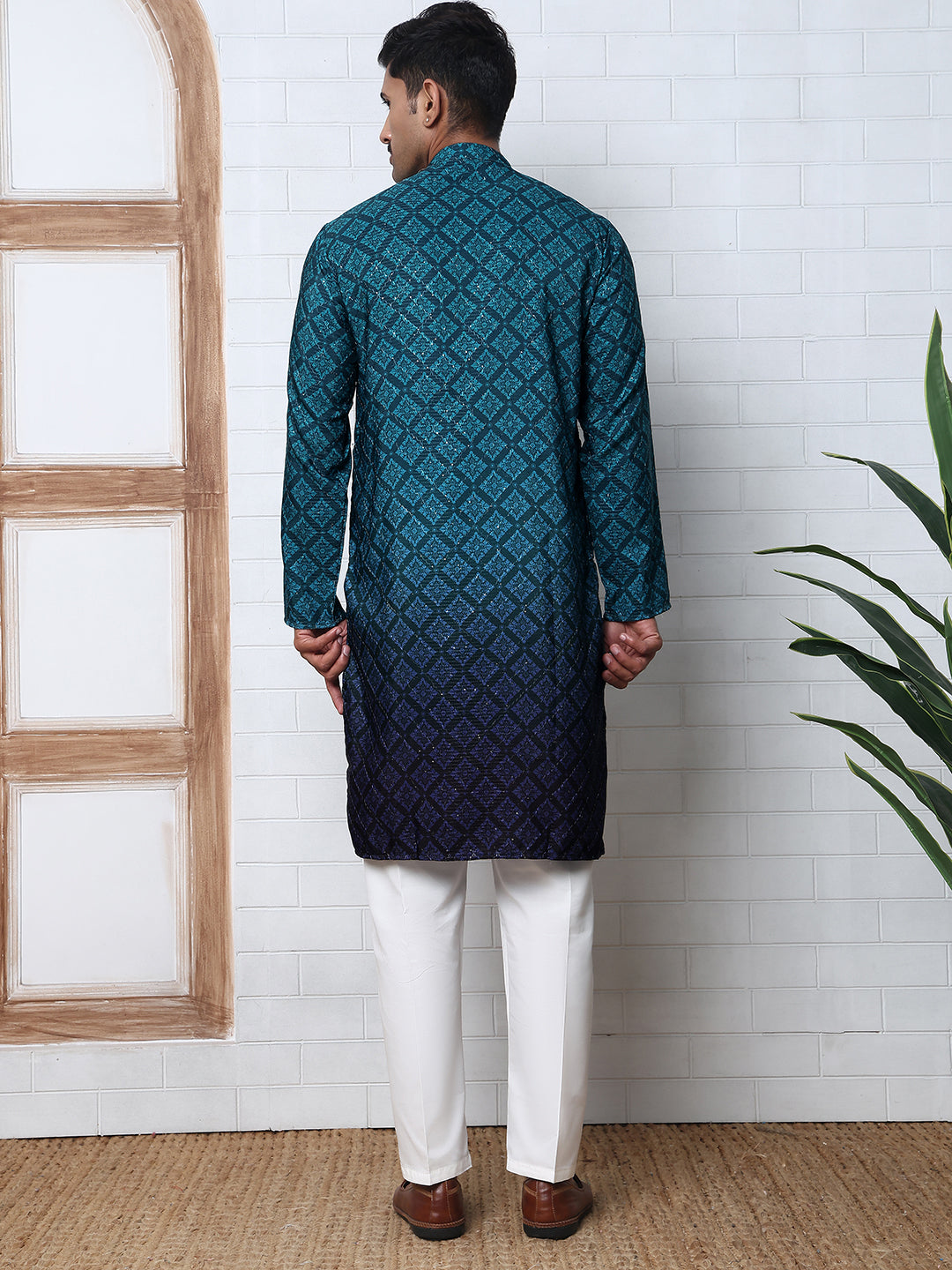 Ombre Printed Kurta Pyjama Set For Men
