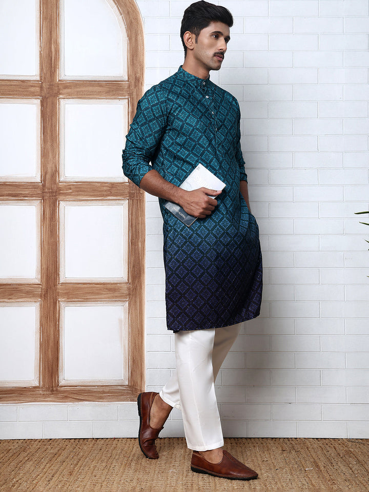 Ombre Printed Kurta Pyjama Set For Men