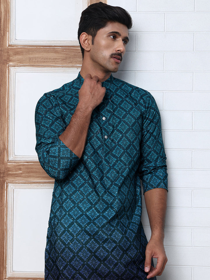 Ombre Printed Kurta Pyjama Set For Men