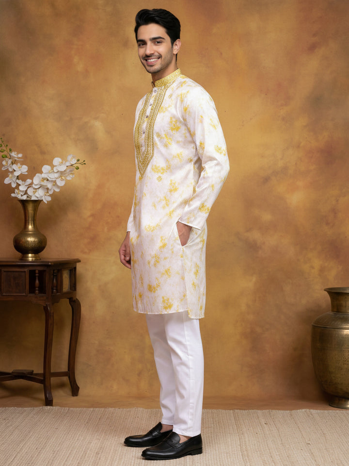 Stone Print With Embroidered Kurta Set