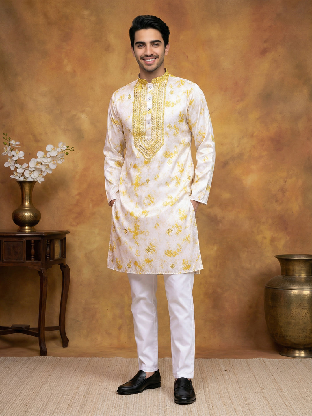 Stone Print With Embroidered Kurta Set
