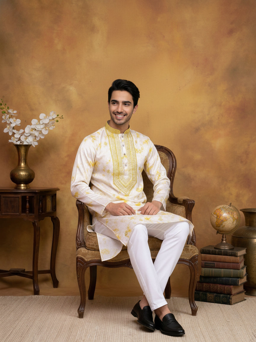 Stone Print With Embroidered Kurta Set