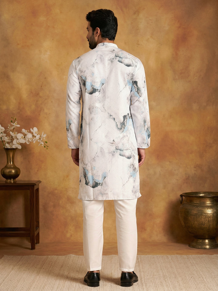 Marble Printed Sequin Cotton Kurta Pyjama Set