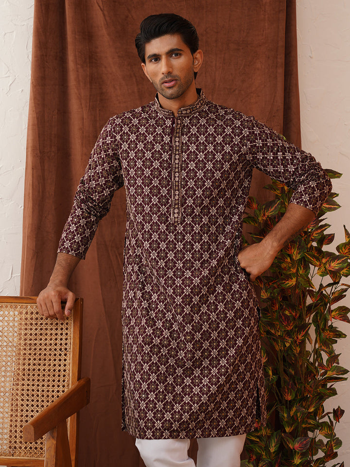 Embroidered Kurta Pyjama Set For Men