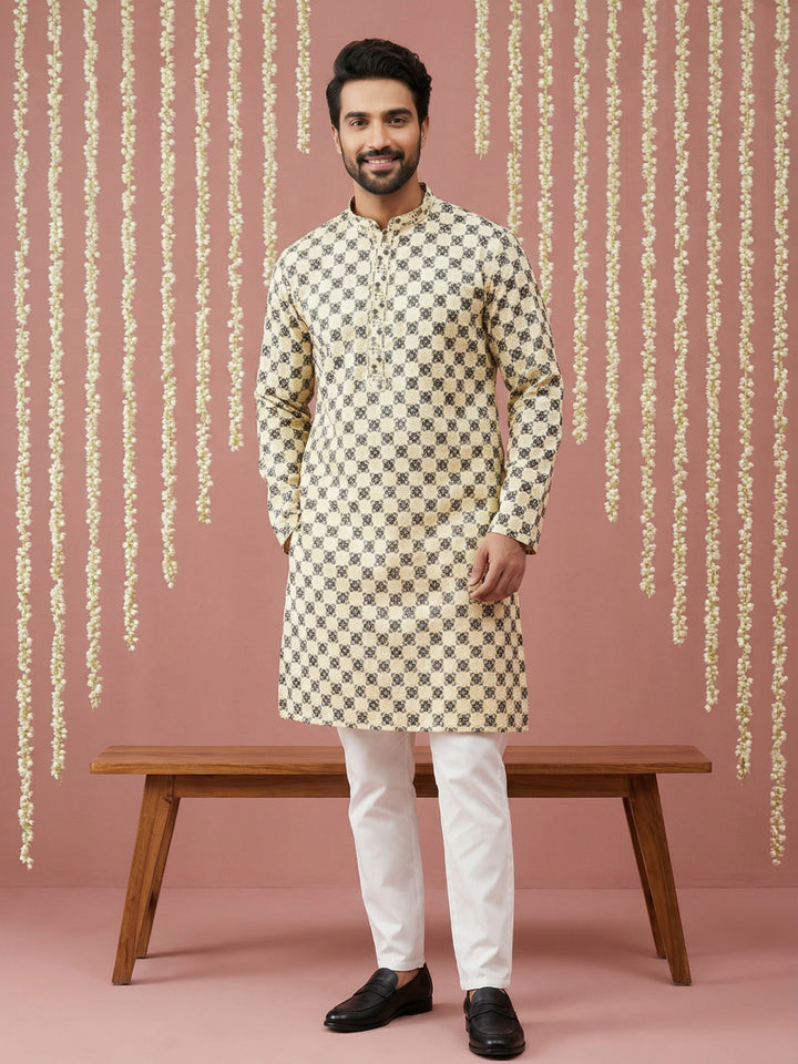 Viscose Embroidered Kurta Pajama Set For Men