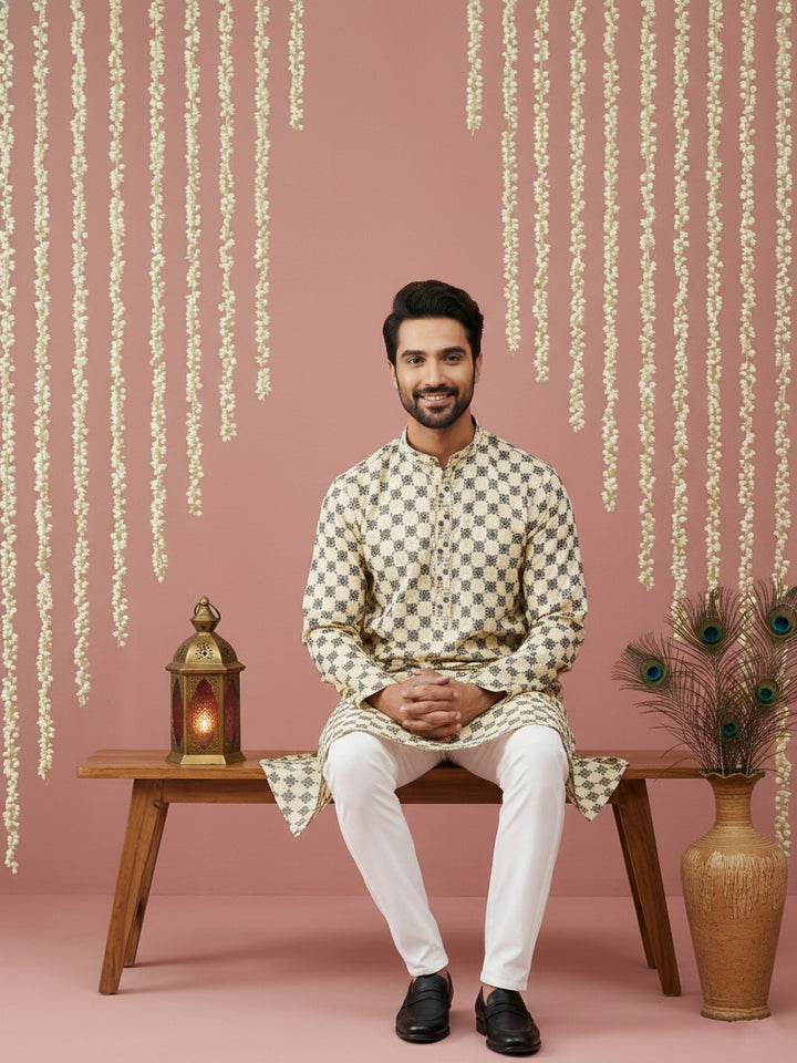 Viscose Embroidered Kurta Pajama Set For Men