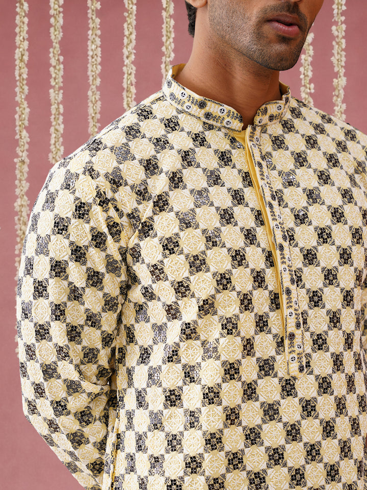 Viscose Embroidered Kurta Pajama Set For Men
