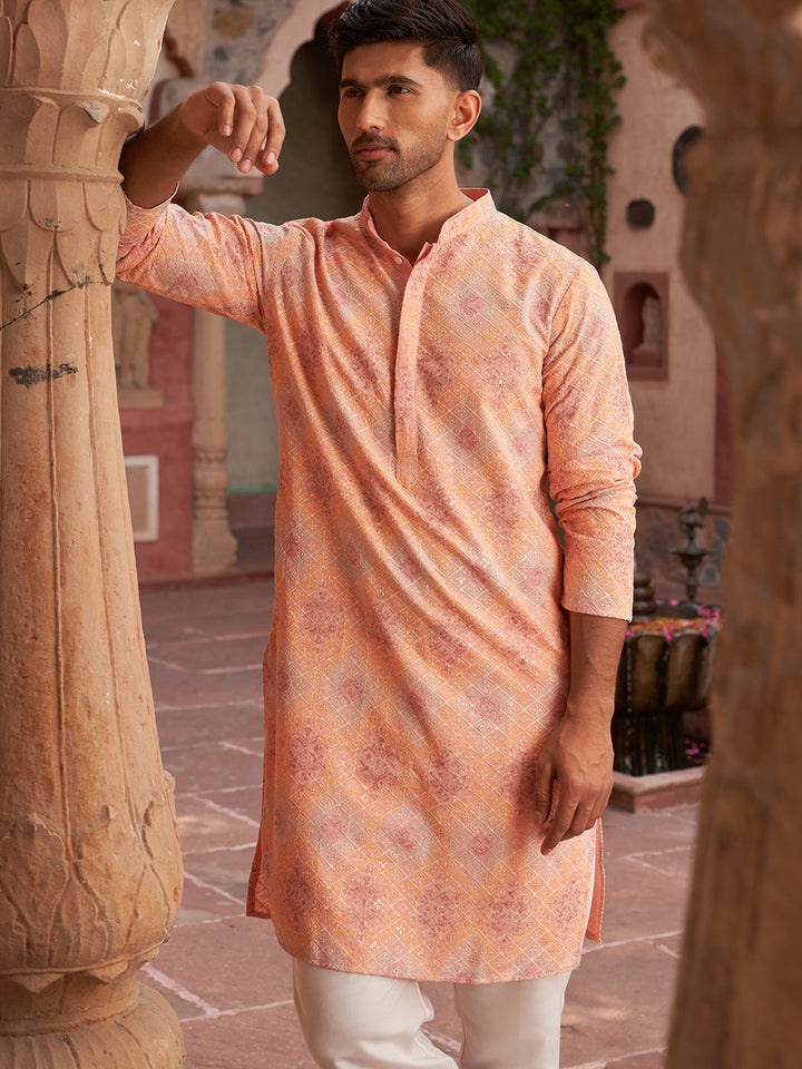 Embroidered Straight Kurta Pajama Set For Men