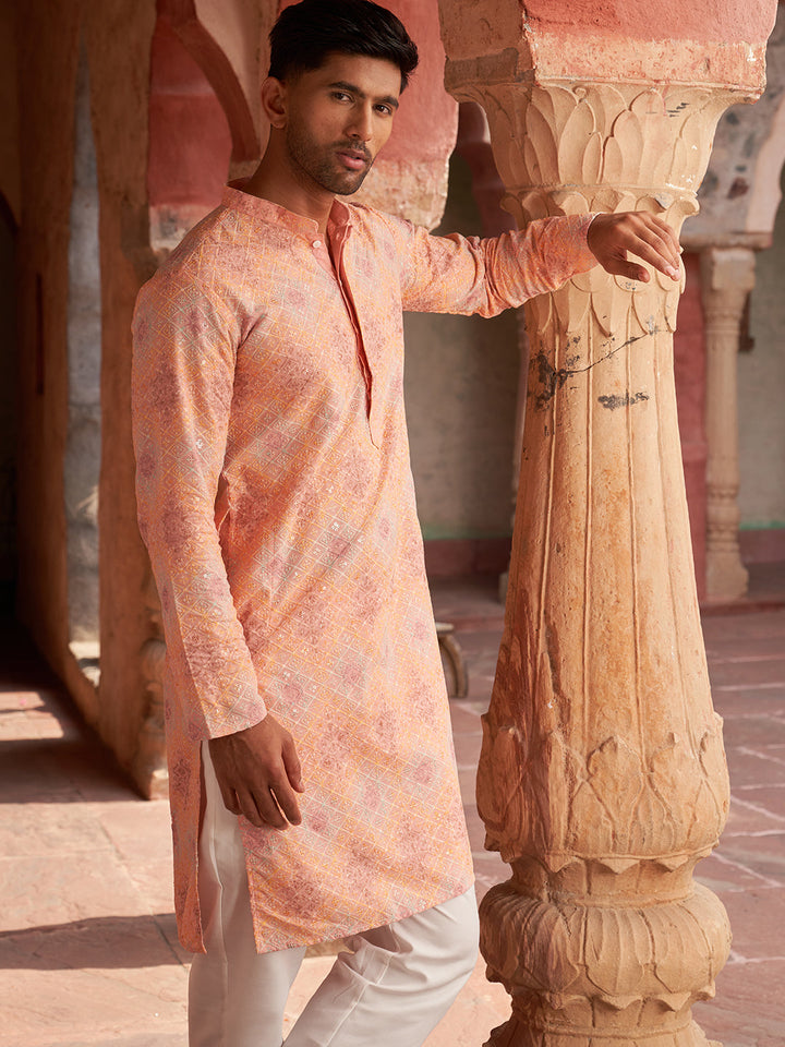 Embroidered Straight Kurta Pajama Set For Men
