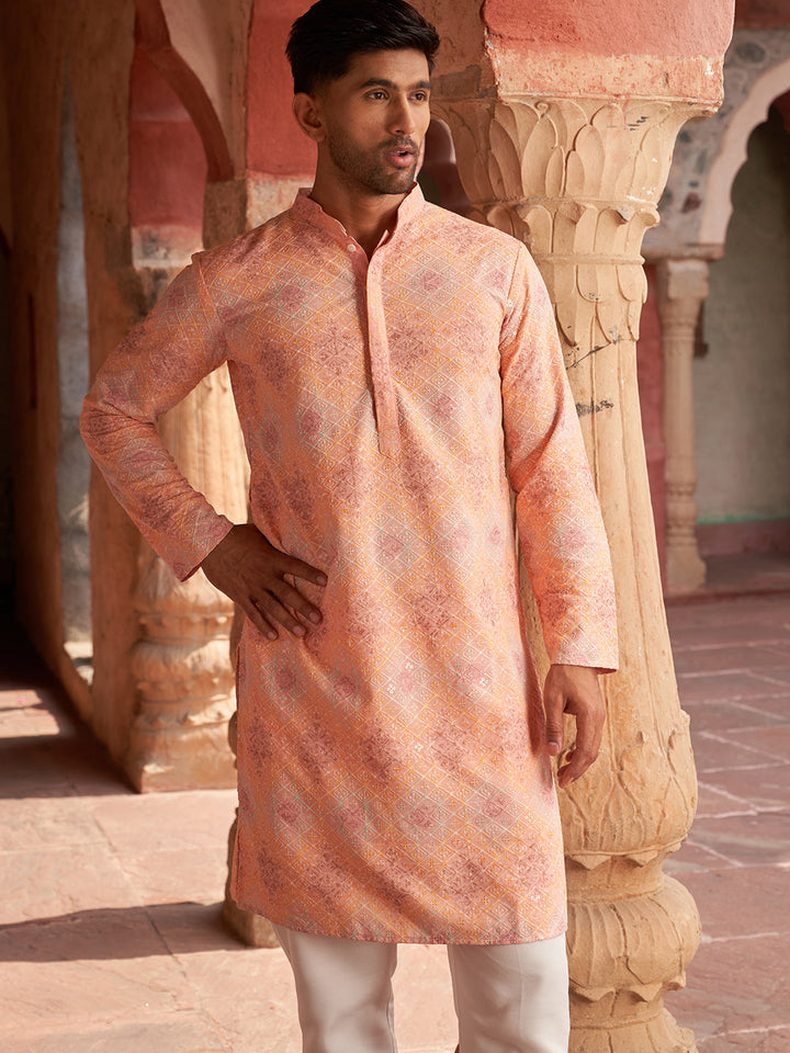 Embroidered Straight Kurta Pajama Set For Men