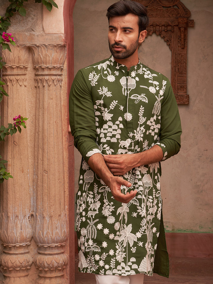 Embroidered Straight Kurta Pyjama Set.