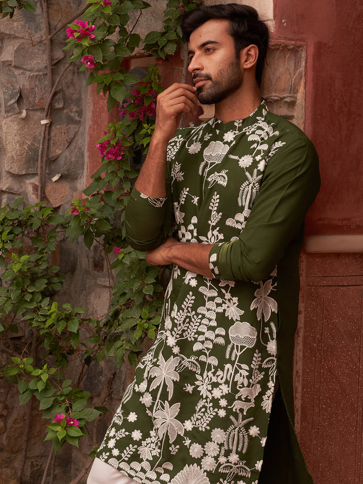 Embroidered Straight Kurta Pyjama Set.