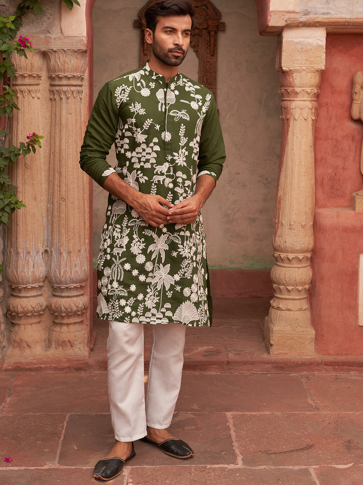 Embroidered Straight Kurta Pyjama Set.
