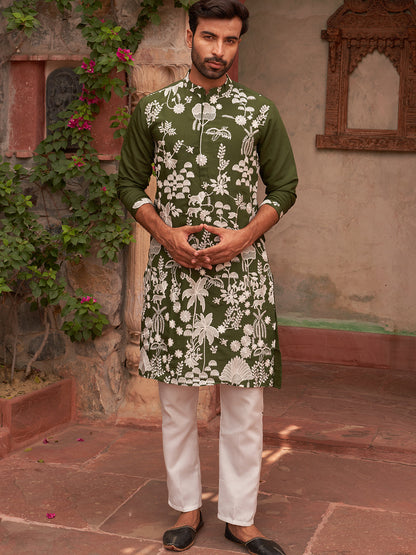 Embroidered Straight Kurta Pyjama Set.