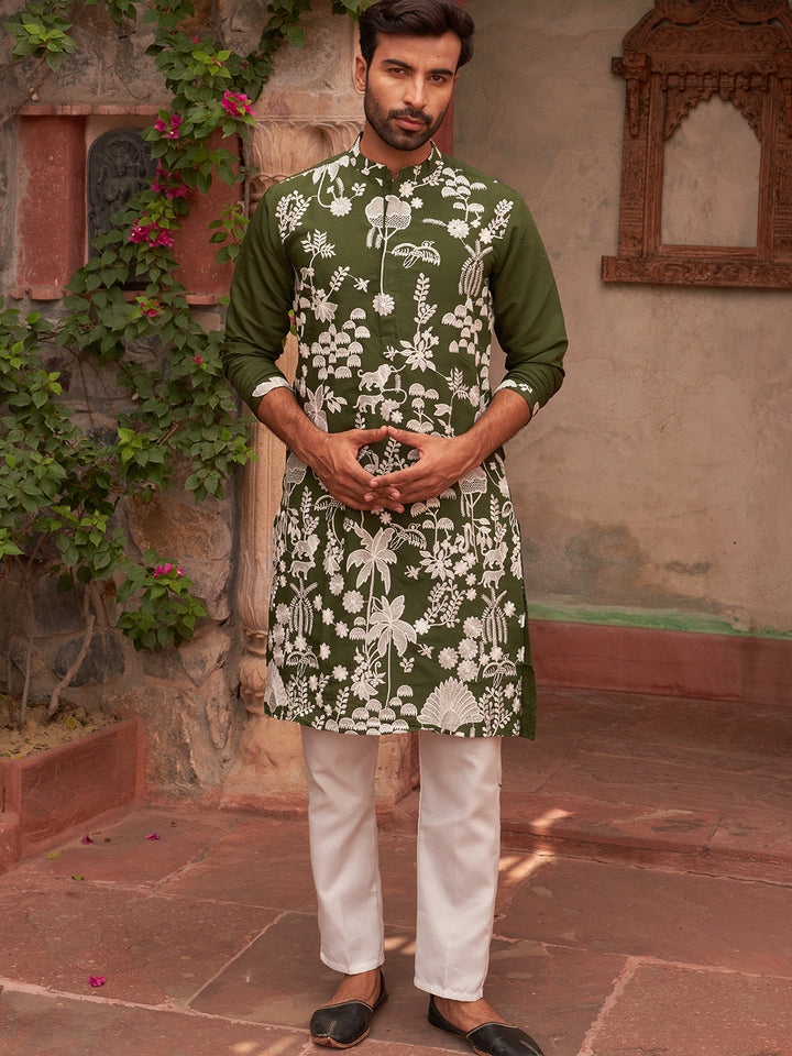 Embroidered Straight Kurta Pyjama Set.