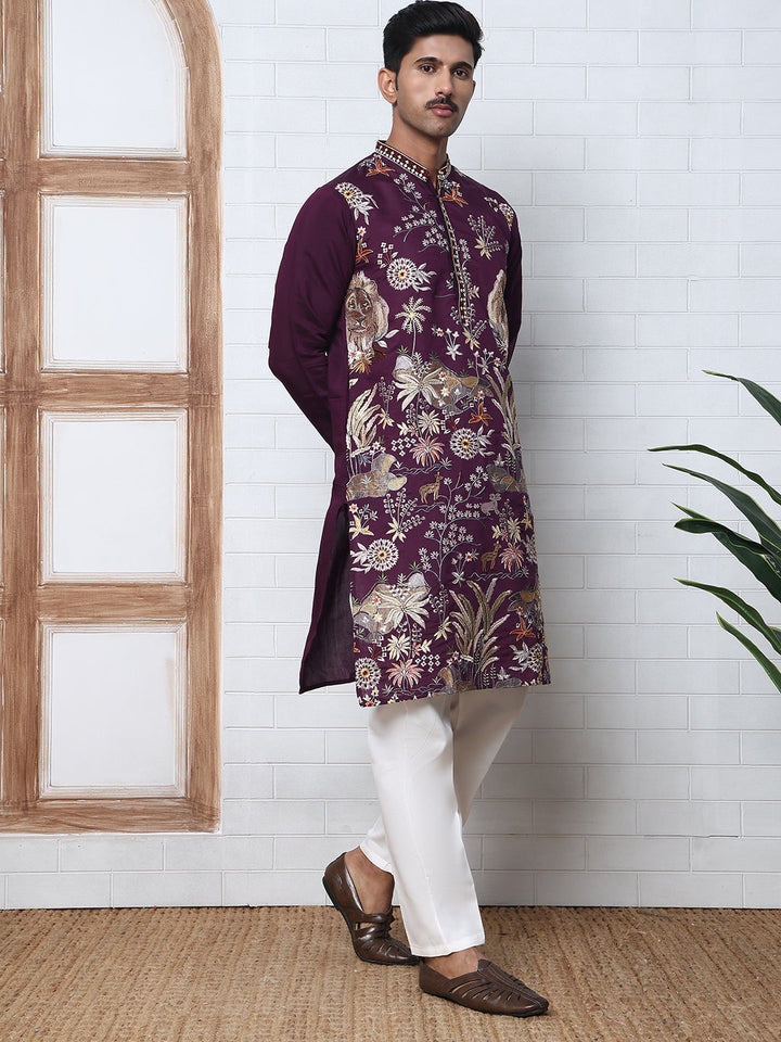 Floral Embroidered And Sequins Kurta Set