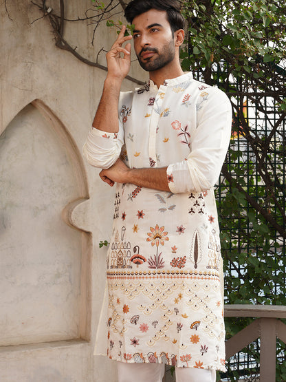 Floral Embroidered And Sequins Kurta Set