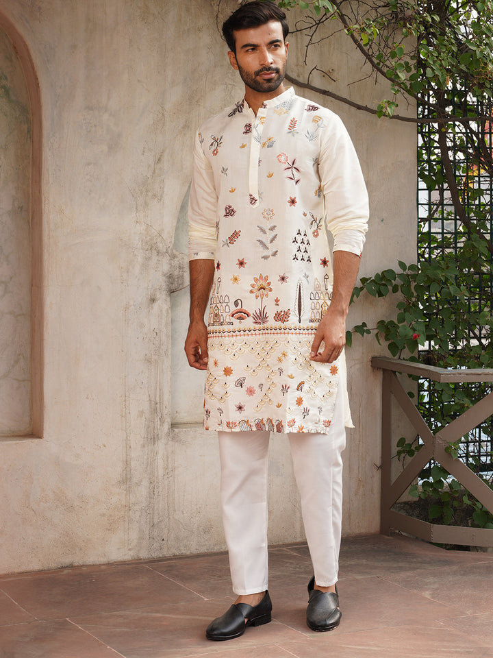 Floral Embroidered And Sequins Kurta Set